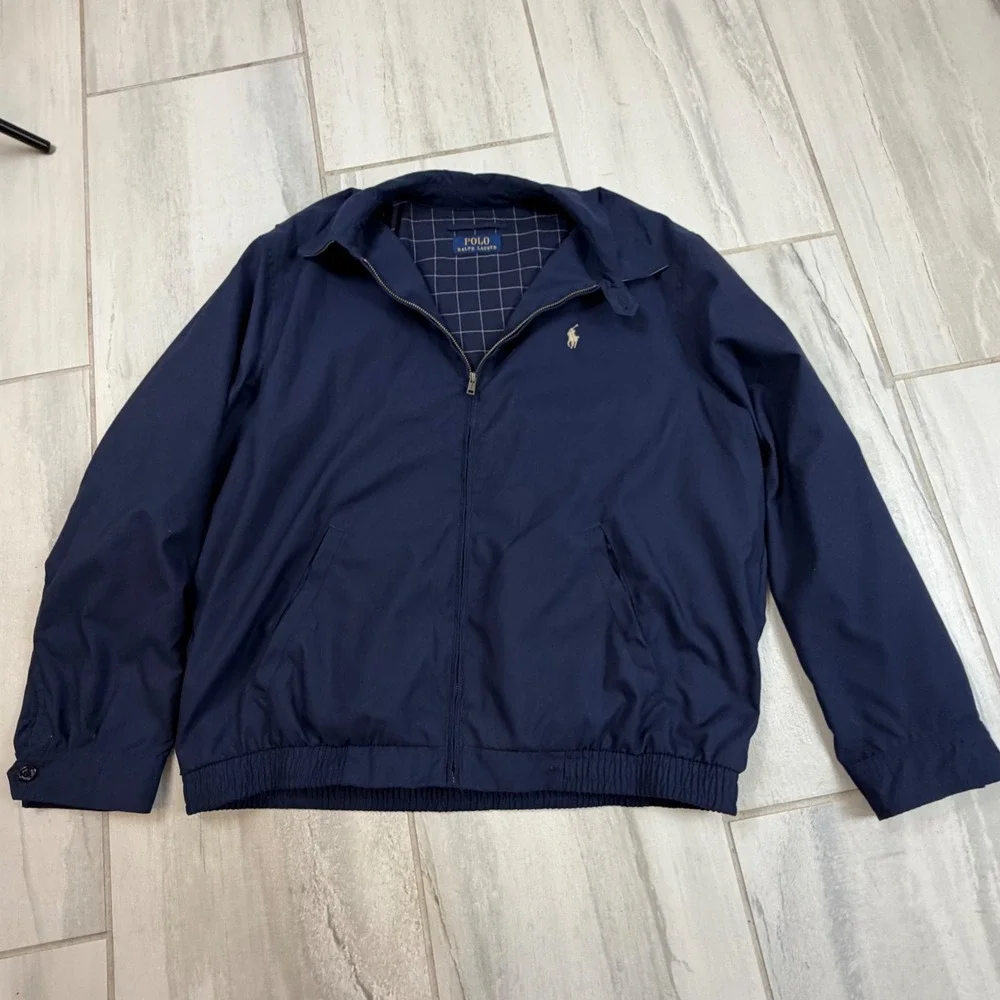 Polo Ralph Lauren Mens Navy Blue Harrington Jacket Windowpane Lined Windbreaker